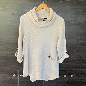 EUC Focus Casual Life Waffle Knit Cotton Cowl  neck with pocket Beige Med